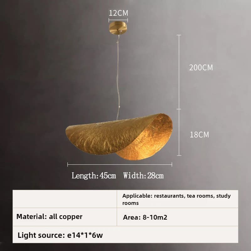 Lampe à suspension Vintage tout en cuivre, feuille de Lotus martelée à la main, lustre de salle à ma