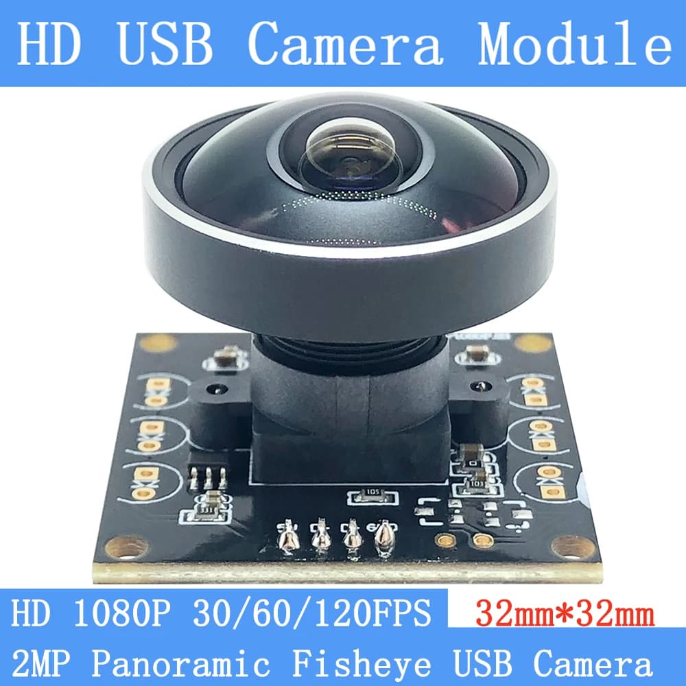 Plug Play 200W 360 °   Webcam panoramique grand angle Fisheye CCTV OTG UVC 120fps 60FPS 30fps 1080P 