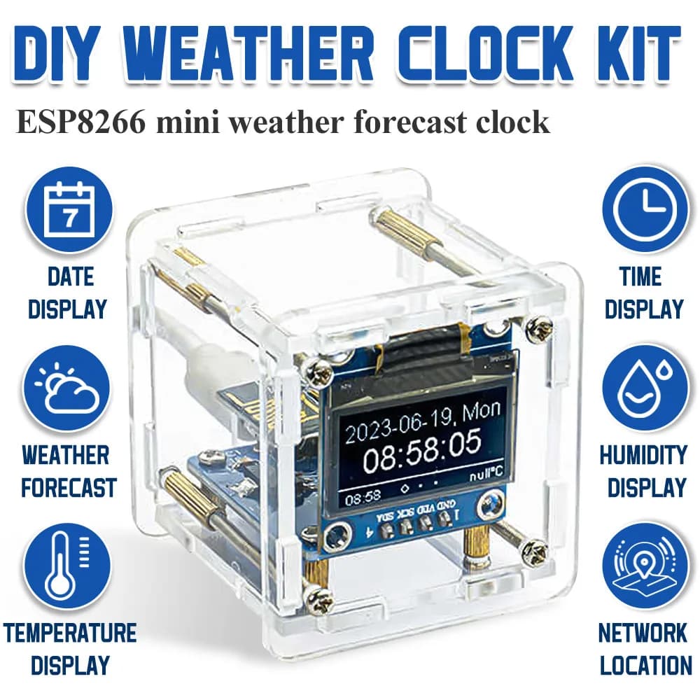 Mini horloge météo numérique WiFi, kit de soudure bricolage, station météo électronique multifonctio