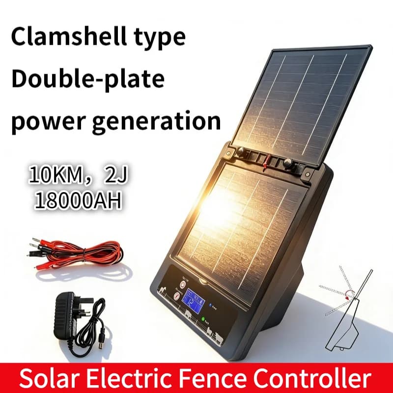 Électrificateur de clôture électrique 10KM 12KV à impulsions haute tension avec panneau solaire pour