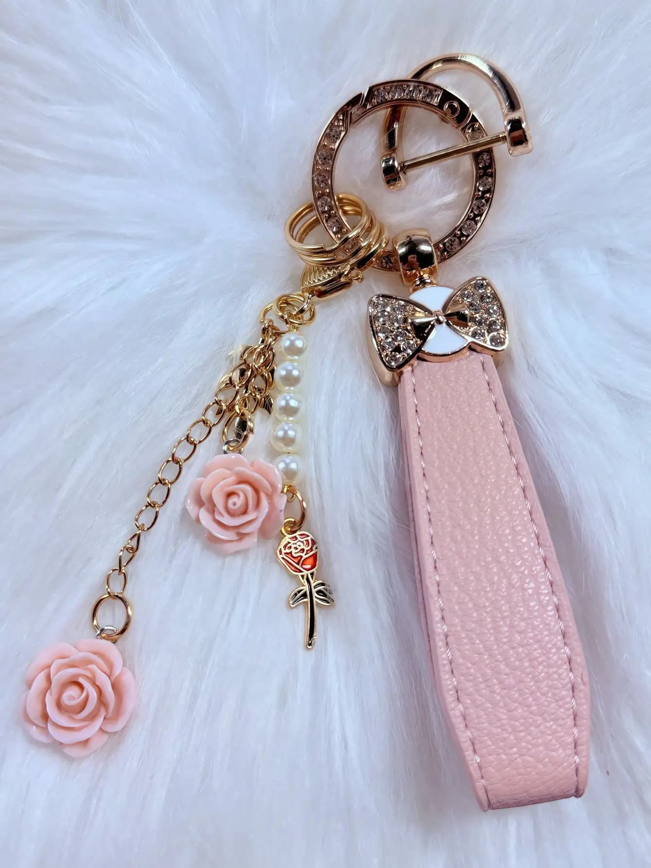 Porte-clés de luxe avec nœud et fleur, accessoire de clé de voiture en cristal élégant, cuir PU Dura