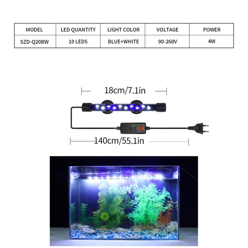 Lampe étanche pour Aquarium, 18-58CM, éclairage décoratif pour Aquarium sous-marin, 90-260V, lumière