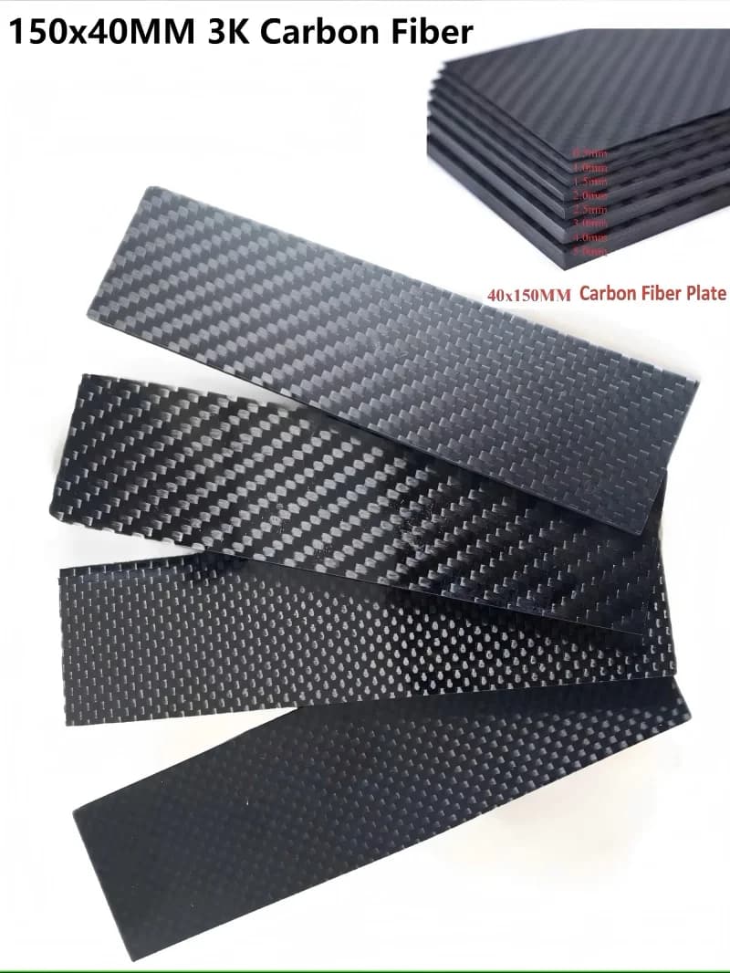 Panneau en Fiber de carbone 3K 150x40MM, épaisseur de feuille 0.5mm 1mm 1.5mm 2mm 2.5mm 3mm 4mm 5mm 