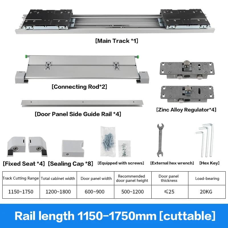 Quincaillerie pour porte coulissante de meuble, avec rail à poulies, à fermeture amortie double, pou