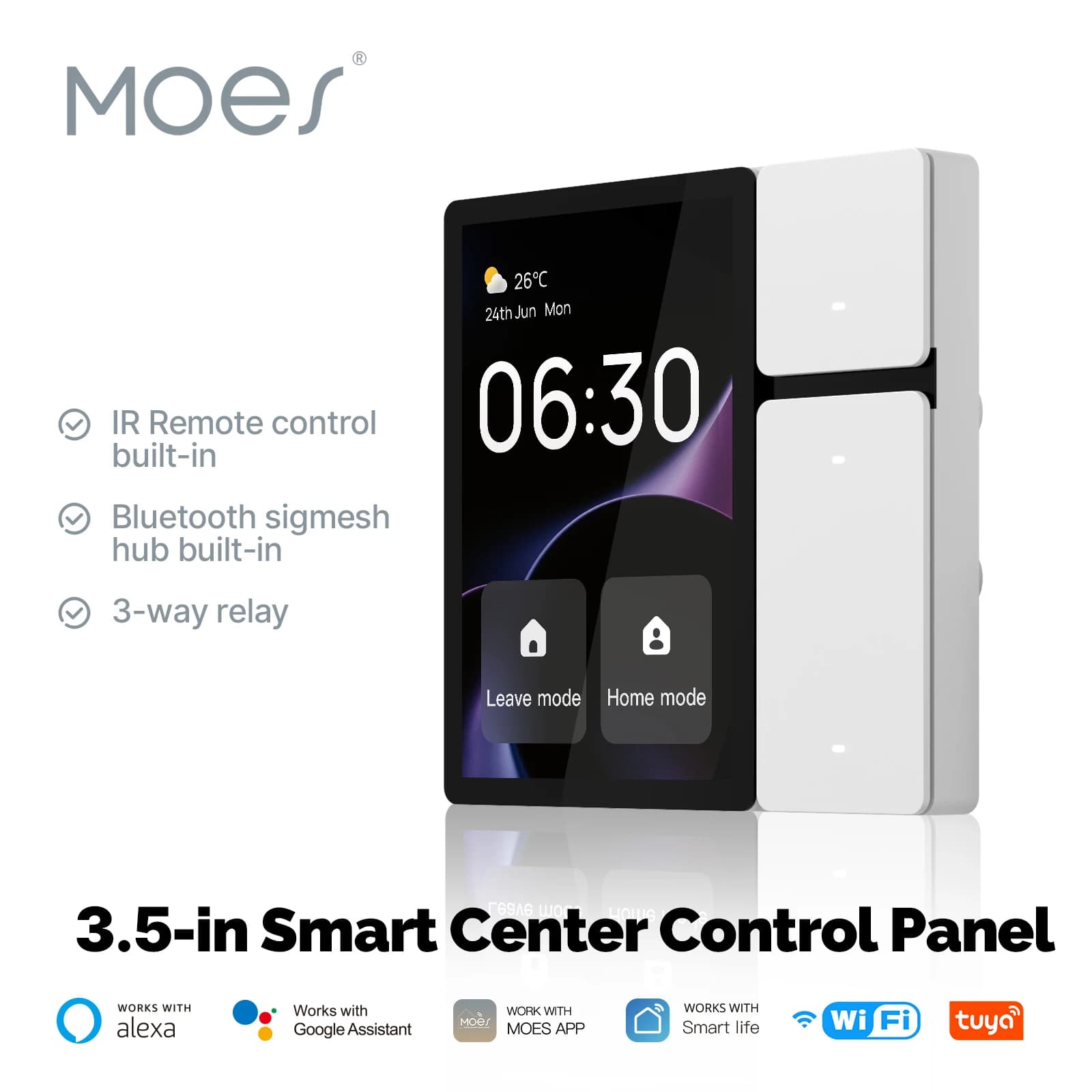 MOES Tuya WiFi 3.5 pouces panneau de commande intelligent écran 3 relais 3 boutons physiques télécom