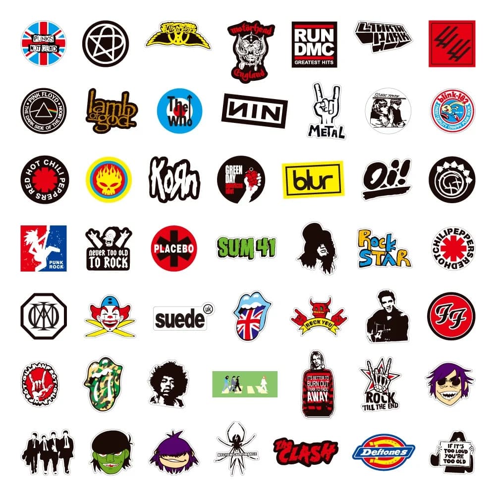 100 autocollants de groupe de rock and roll, autocollants punk graffiti pour ordinateur portable, gu