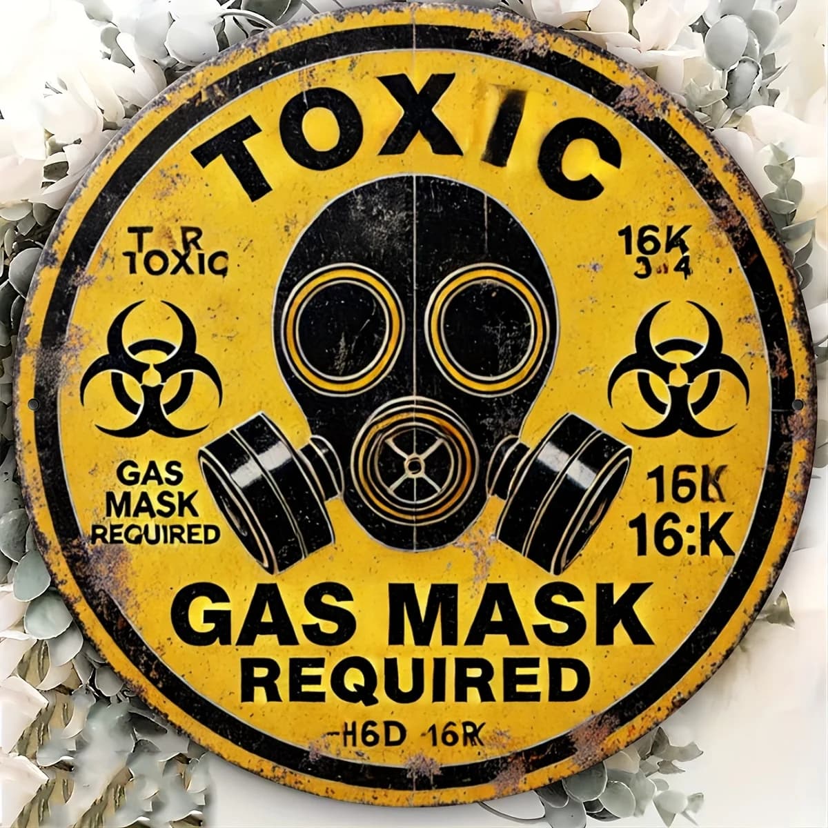 Panneau de danger toxique vintage avec symbole de masque à gaz - Art mural classique en métal, adapt