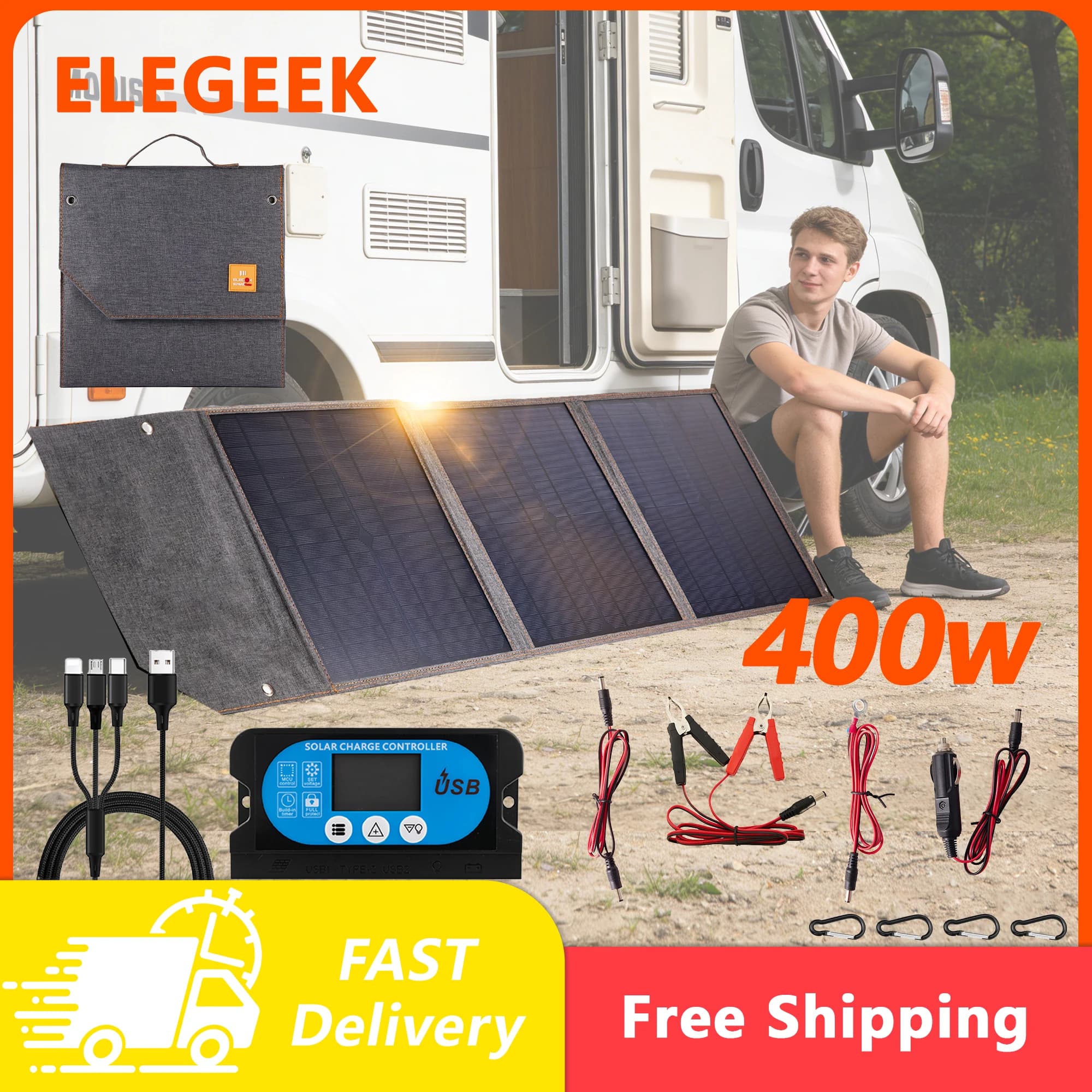ELEGEEK Panneau solaire pliable 40W 5V, peut être utilisé pour charger les appareils 5V, les batteri