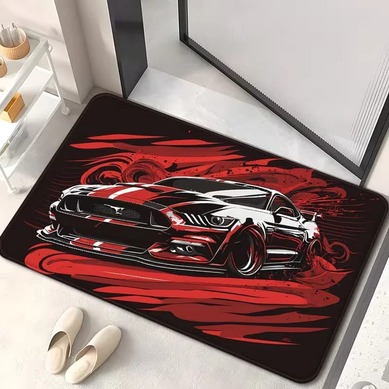 Paillasson de voiture de course, tapis de sol avec texte «racing» audacieux, pour entrée, cuisine, G