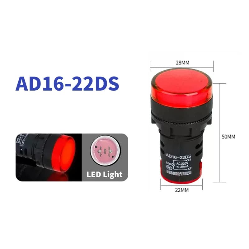 Indicateur Signal lampe lumière étanche AD16-22DS 22mm ACDC 12V 24V 110V 220V 380V rouge vert jaune 