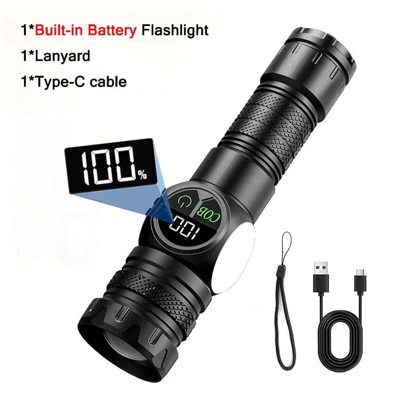 Lampe de poche LED super lumineuse, Rechargeable par USB, torche tactique longue portée, lanterne ét