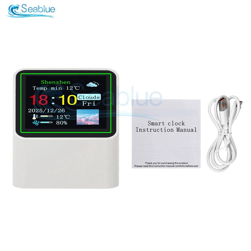 Station météo de bureau WiFi, horloge électronique, écran 1,54 pouces 240x240, type-C, affichage d'i