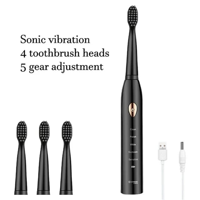 Brosse à dents électrique, Mode 5 vitesses, chargement USB, 4 couleurs, étanche IPX7, ultrasonique, 