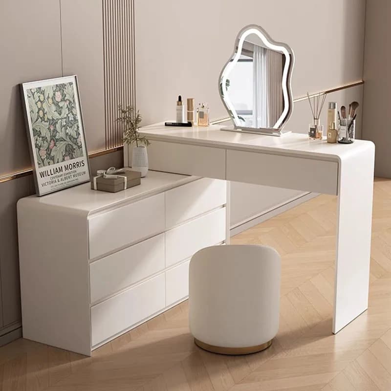 Coiffeuse de luxe pour femmes, rangement de chambre à coucher, tiroirs de maquillage, armoire de van