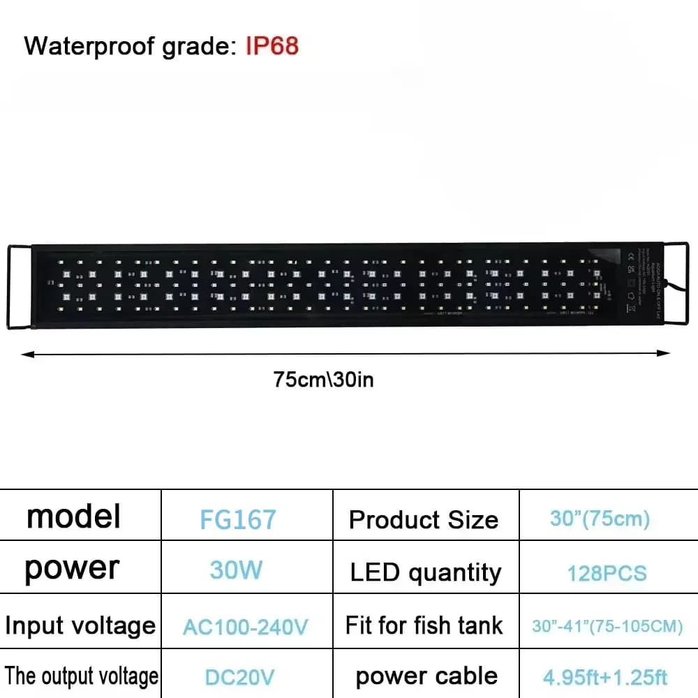 Lampe LED 24/7 pour aquarium avec variateur 75-90cm, étanche IP68, éclairage pour eau douce