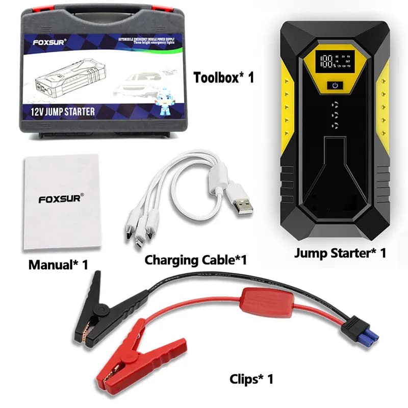 Démarreur de voiture et chargeur de batterie 26800mAh, booster de batterie d'urgence pour véhicules 