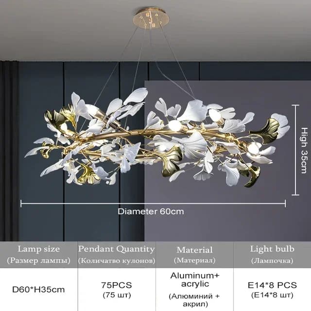 Restaurant Ginkgo feuille suspension lampe branche décoration salon Hall design lumière luxe en céra