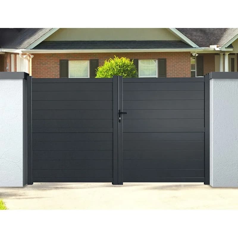 Clôture française en aluminium et douilles de porte à carreaux, panneaux de clôture métalliques hori