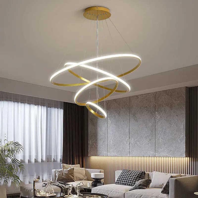 Lampe à suspension moderne anneaux LED cercle plafond suspendu lustre noir Loft salon salle à manger