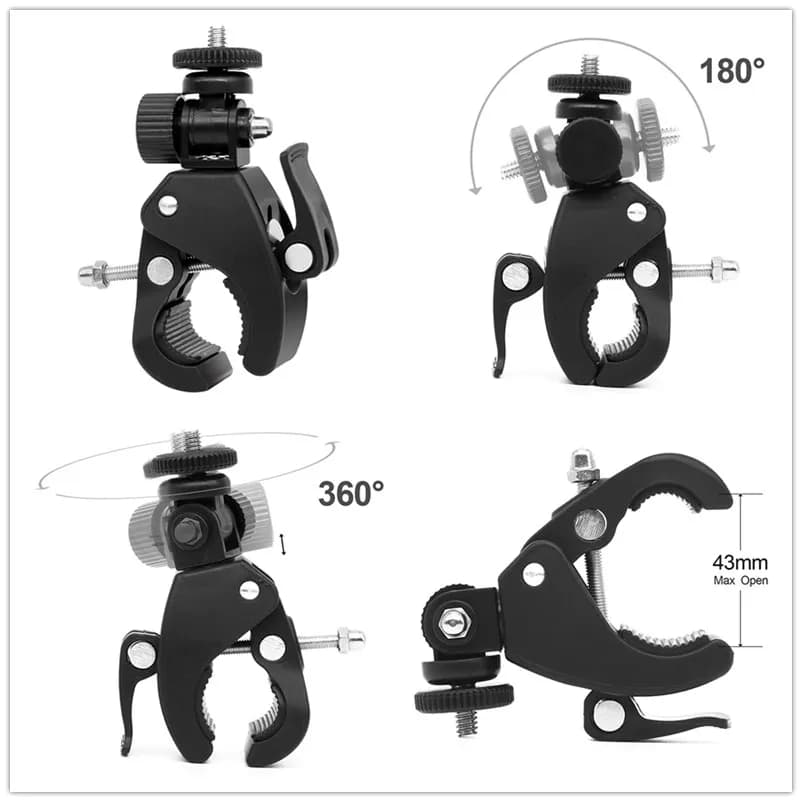 Pince rotative universelle avec 1/4 DSLR, support de guidon de vélo, support de trépied, Clip à vis,