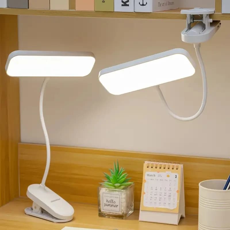 Lampe de bureau LED à chargement USB à clipser pour étudiants, bureau de dortoir et lampe de lecture