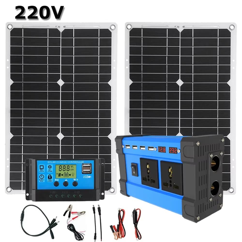 Kit de générateur solaire double 6000 W – Panneaux pliables 2x600 W + 100 A MPPT et onduleur sinusoï
