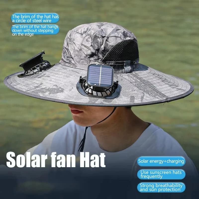 Chapeau solaire à double ventilateur à large bord, pour Camping en plein air, pêche, Anti-UV, pour h
