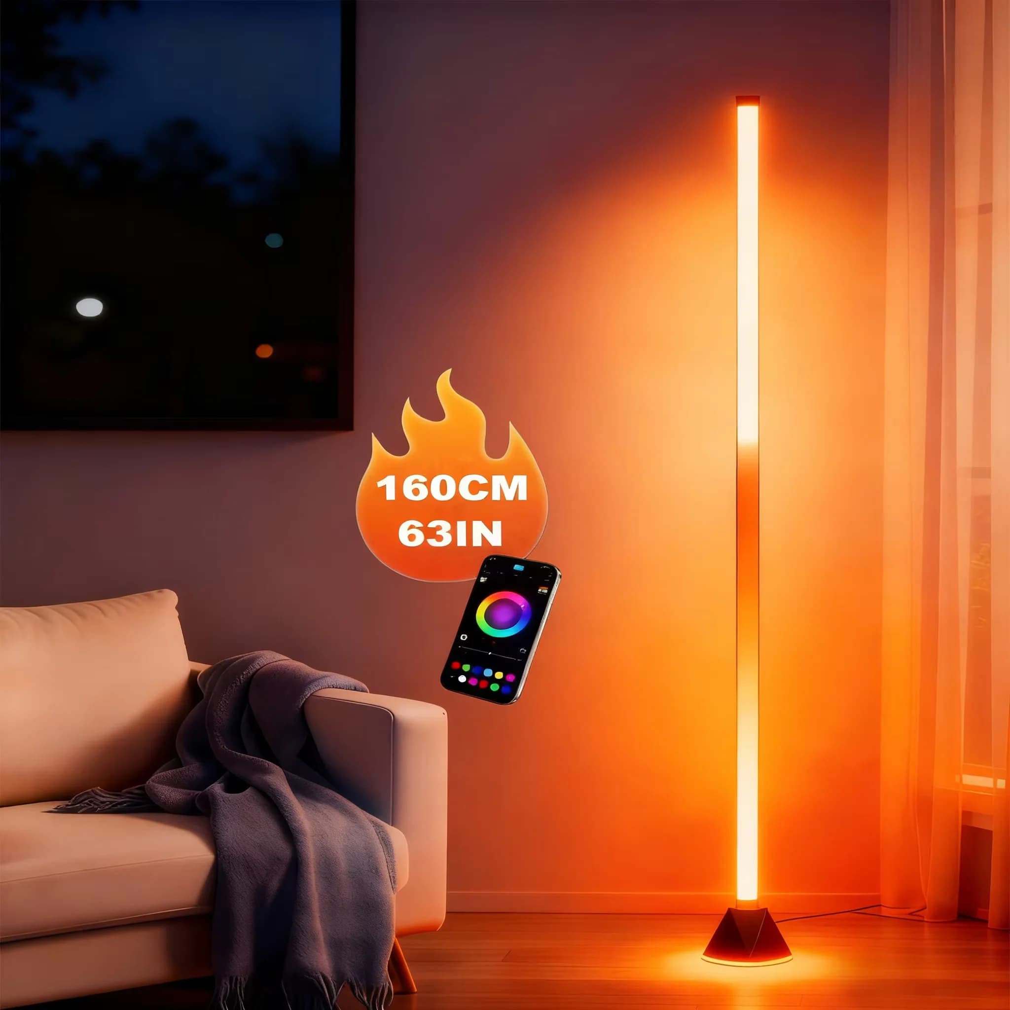 Lampe de sol d'angle 1/2PC, lampe sur pied intelligente LED RGBIC avec application et télécommande, 