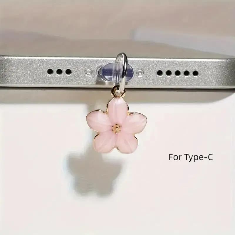 Sakura – bouchon anti-poussière pour téléphone, fleurs, accessoires de décoration, pendentif suspend