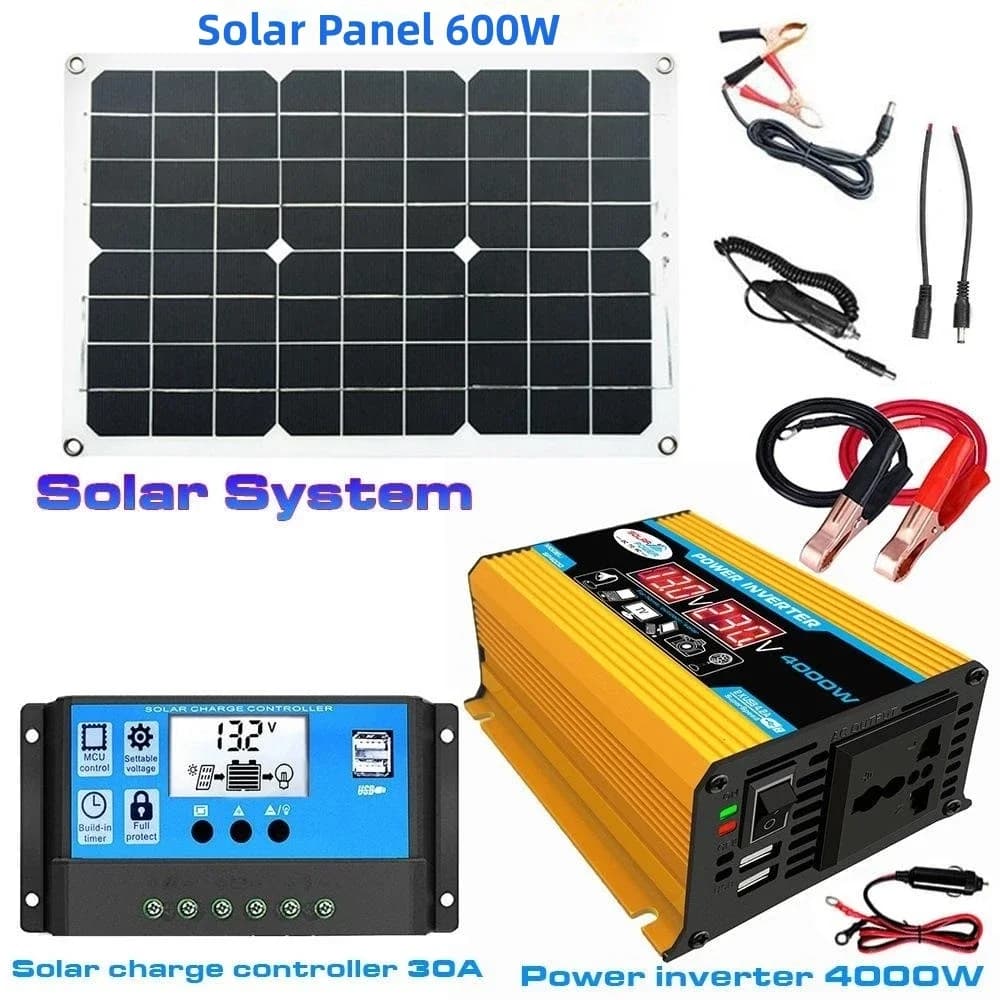 Panneau solaire 600W avec onduleur 6000W 12V vers 110V 220V, système de production d'énergie pour la