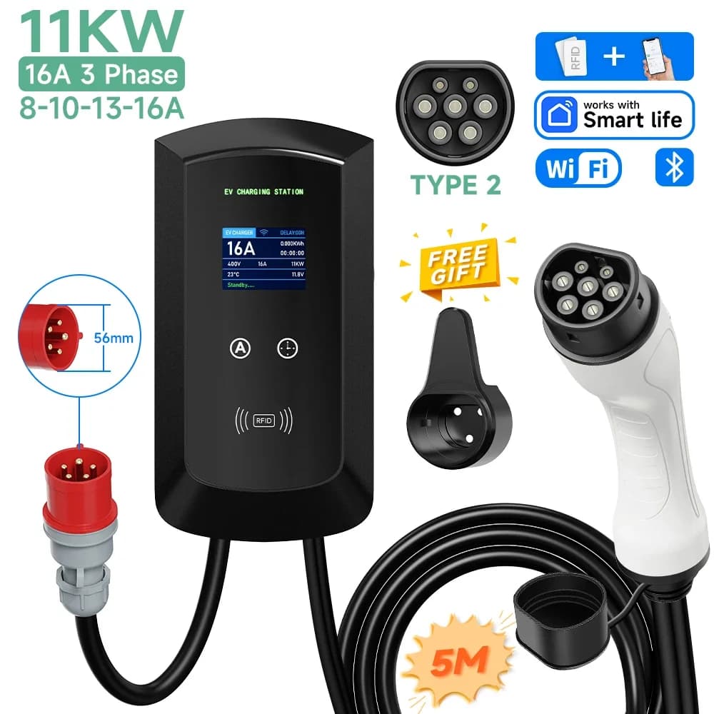 Station de recharge pour véhicules électriques AFEEV 11 kW, prise CEE Type 2, 32 A, 3 phases, charge