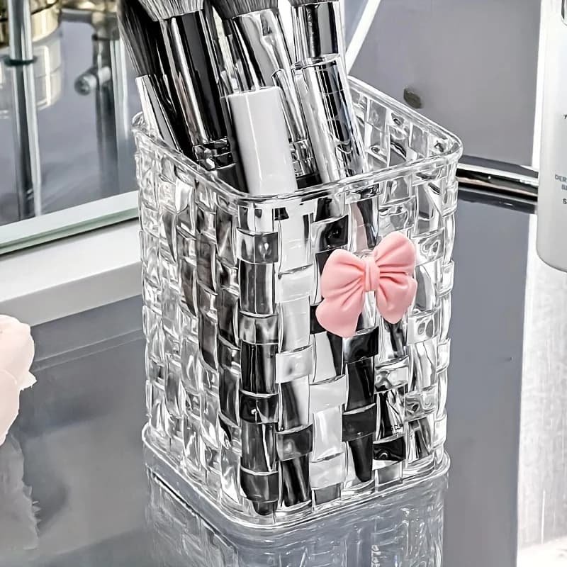 Organisateur de bureau en acrylique transparent, 1 pièce, avec nœud, porte-stylo Durable et panier d