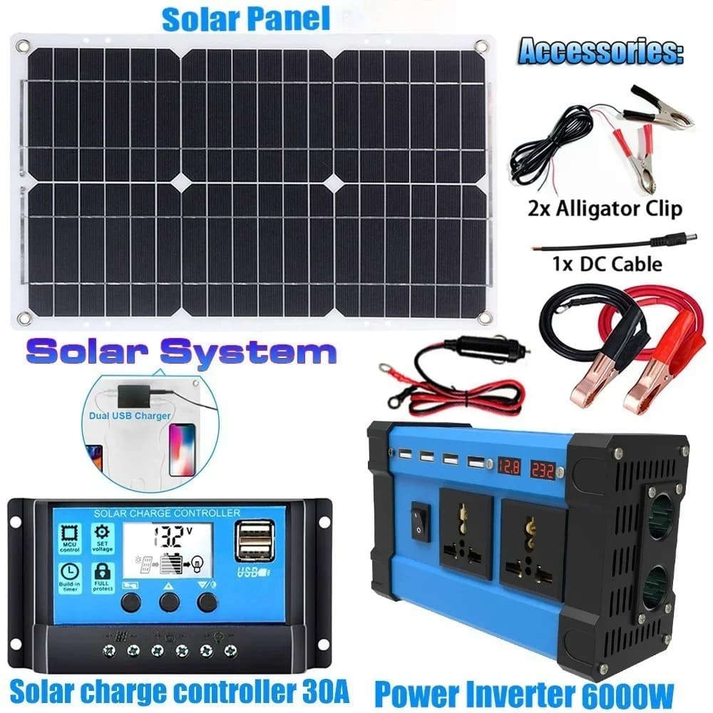 Système d'énergie solaire 6000W – Panneau 600W avec onduleur 110V/220V, contrôleur de charge 12V – I