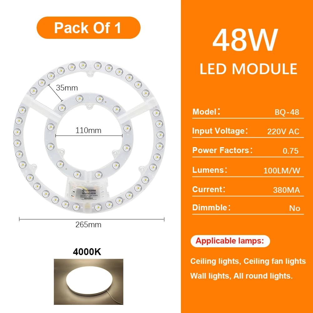 Panneau Led de remplacement pour plafonnier, 220V, 72W, panneau lumineux rond, Module 6000K/4000K po