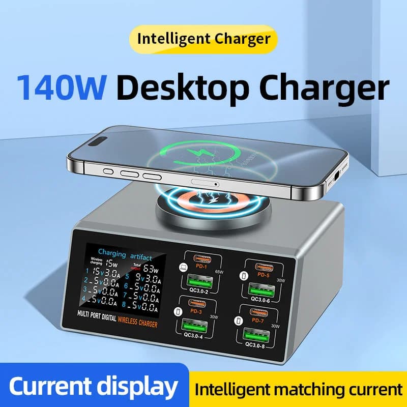 Chargeur rapide intelligent 140W, Station de charge rapide USB à 8 ports pour plusieurs téléphones A