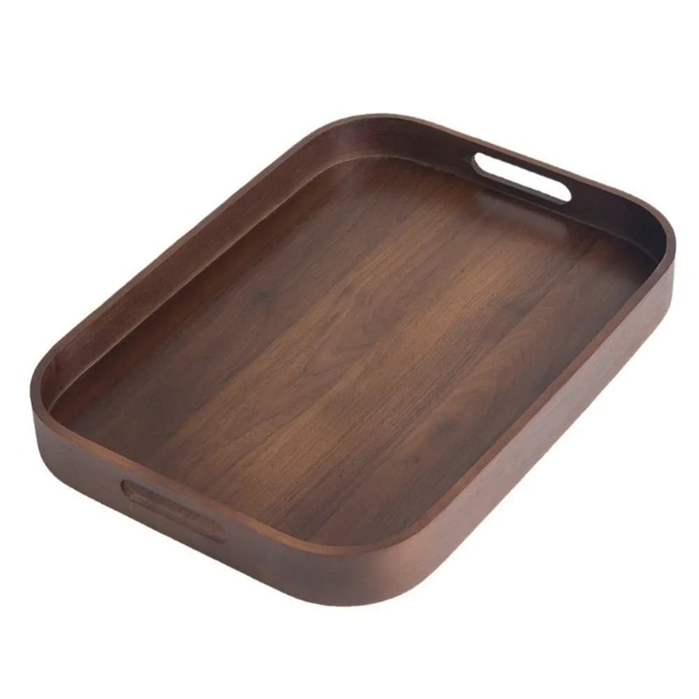 Plateau à thé rectangulaire en noyer, poli, avec poignée ajourée, pour le petit-déjeuner, plateau de