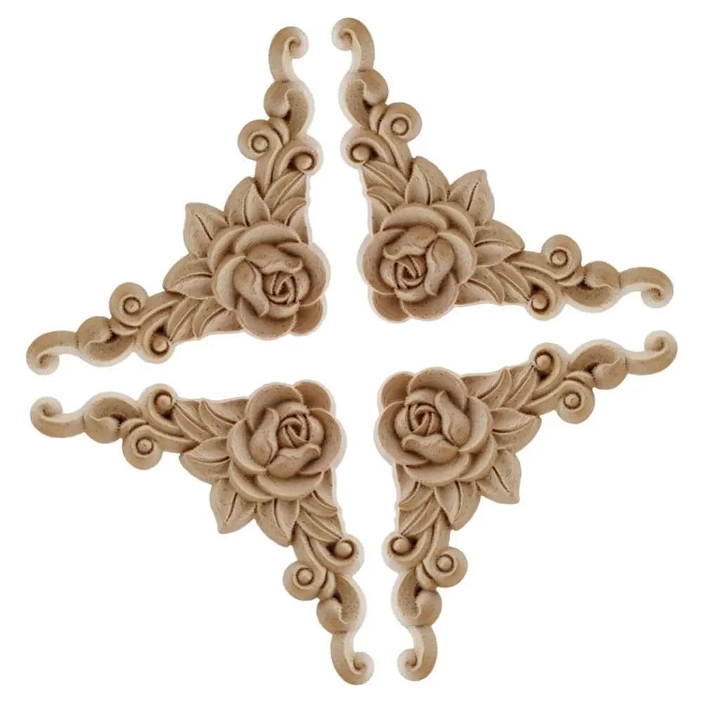 Décoration en bois sculpté, applique décorative en bois, applique d'angle en bois pour meubles