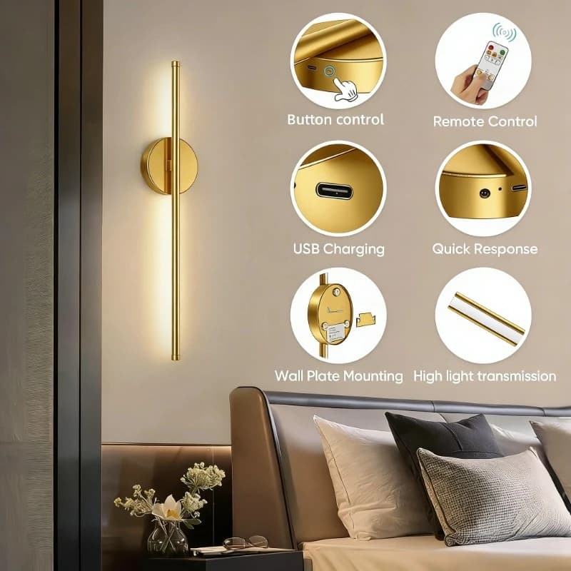 Applique murale LED sans fil rechargeable par USB, fonctionnant sur batterie, avec télécommande pour