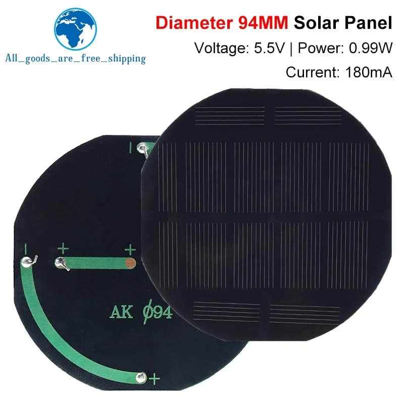 TZT-Panneau Solaire Polycristallin 90x90mm, 5.5V, 180mA, 0.99W, Mini Système Solaire DIY pour Batter