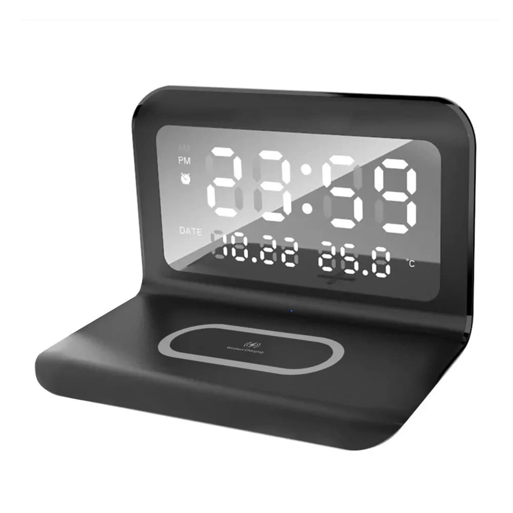 Support de chargeur sans fil avec réveil et thermomètre pour iPhone 17-11 X Xiaomi Samsung, station 