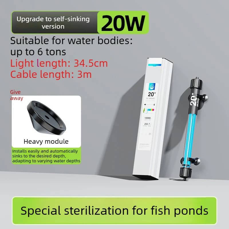 Lampe UV de stérilisation pour bassin extérieur 70W/20W, Lampe UV submersible anti-algues pour aquar