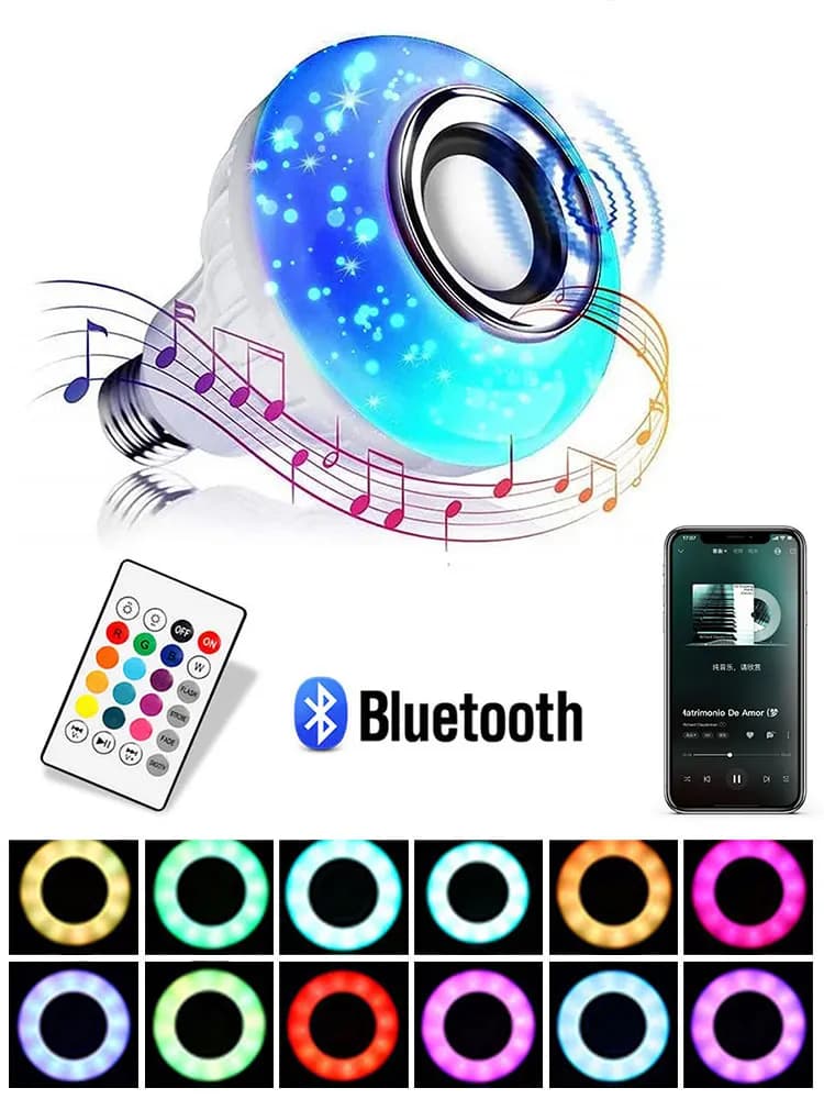 Ampoule avec télécommande musicale Bluetooth, avec haut-parleur, couleur changeante, pour chambre à 