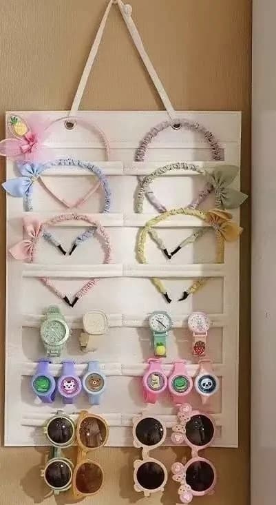 Sac de rangement suspendu pour accessoires capillaires pour enfants, support de rangement en feutre 