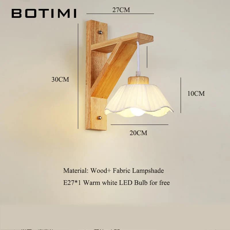 BOTIMI Style japonais Base en bois applique moderne en bois massif Luminaires de chevet nordique mai