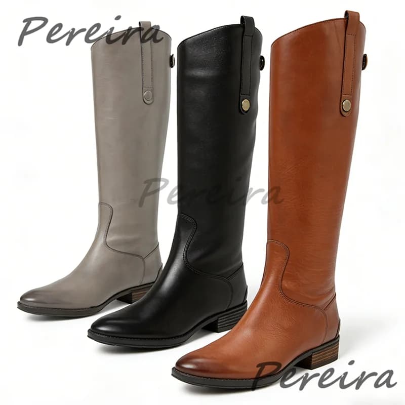 Bottes de chevalier en cuir véritable faites à la main pour hommes, bottes longues à bout pointu et 