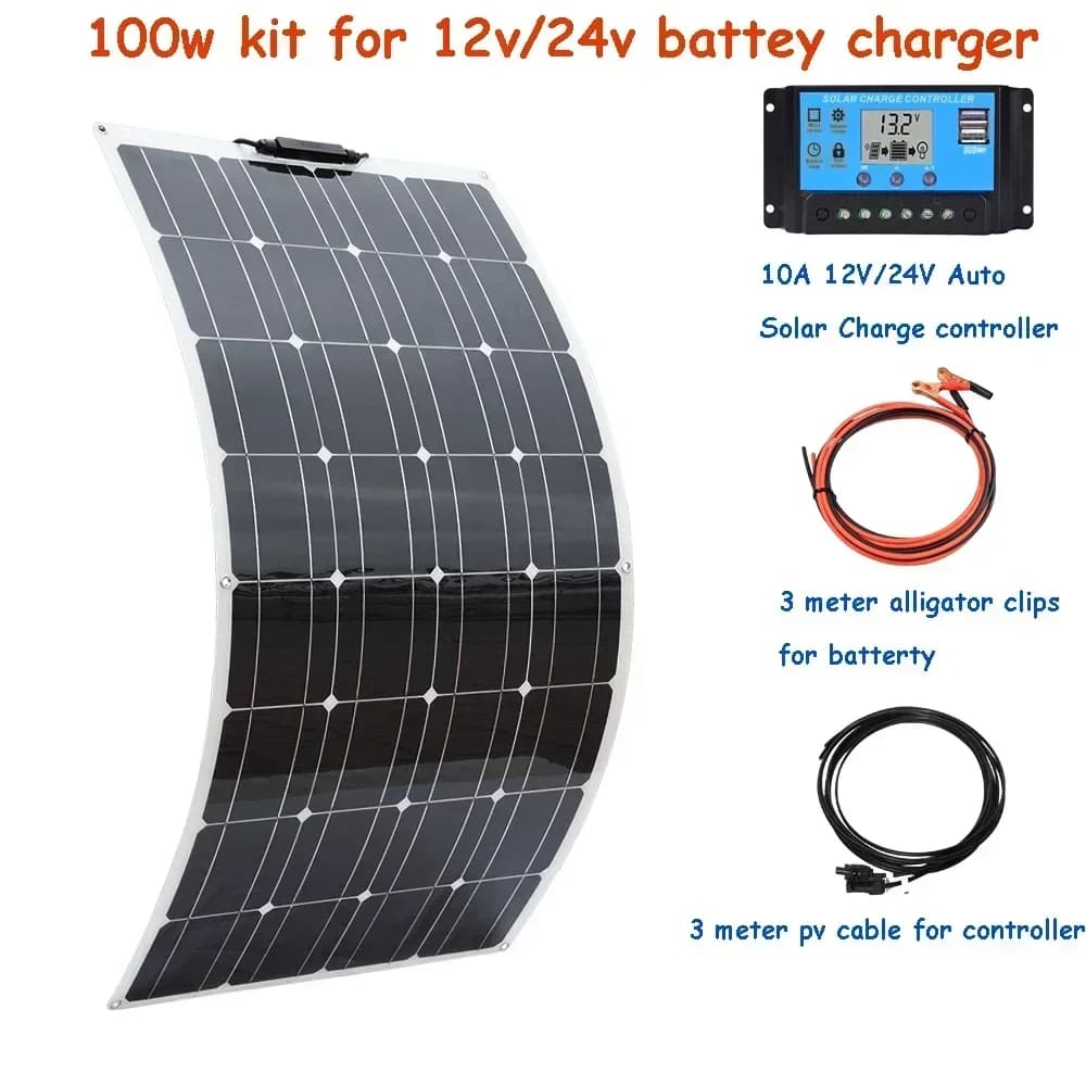 Kit de panneaux solaires flexibles haute efficacité, 300W, 200W, 100W, 12V, 24V, voiture, camping-ca