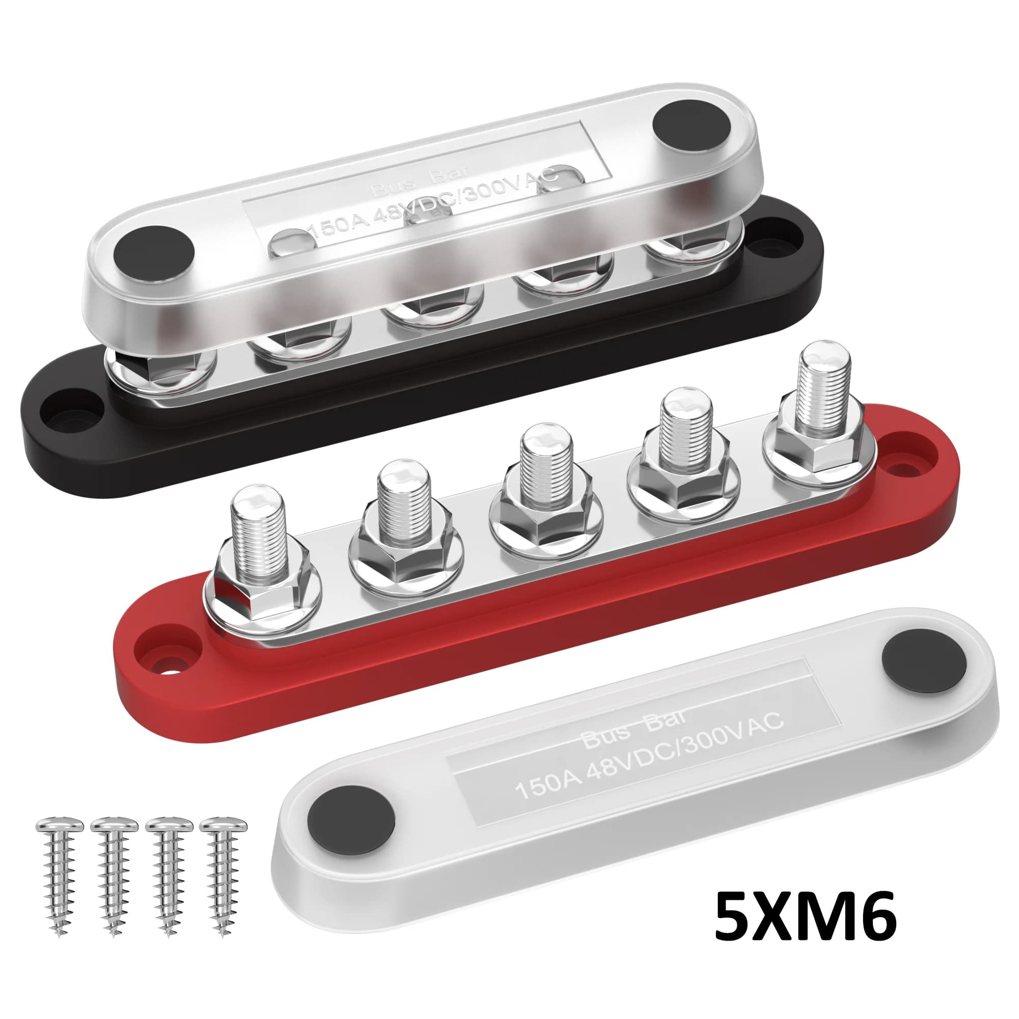 DaierTek Bus Bar 12V bloc de distribution d'énergie avec couvercle 5x1/4 "clous bornier Max 150A 48V