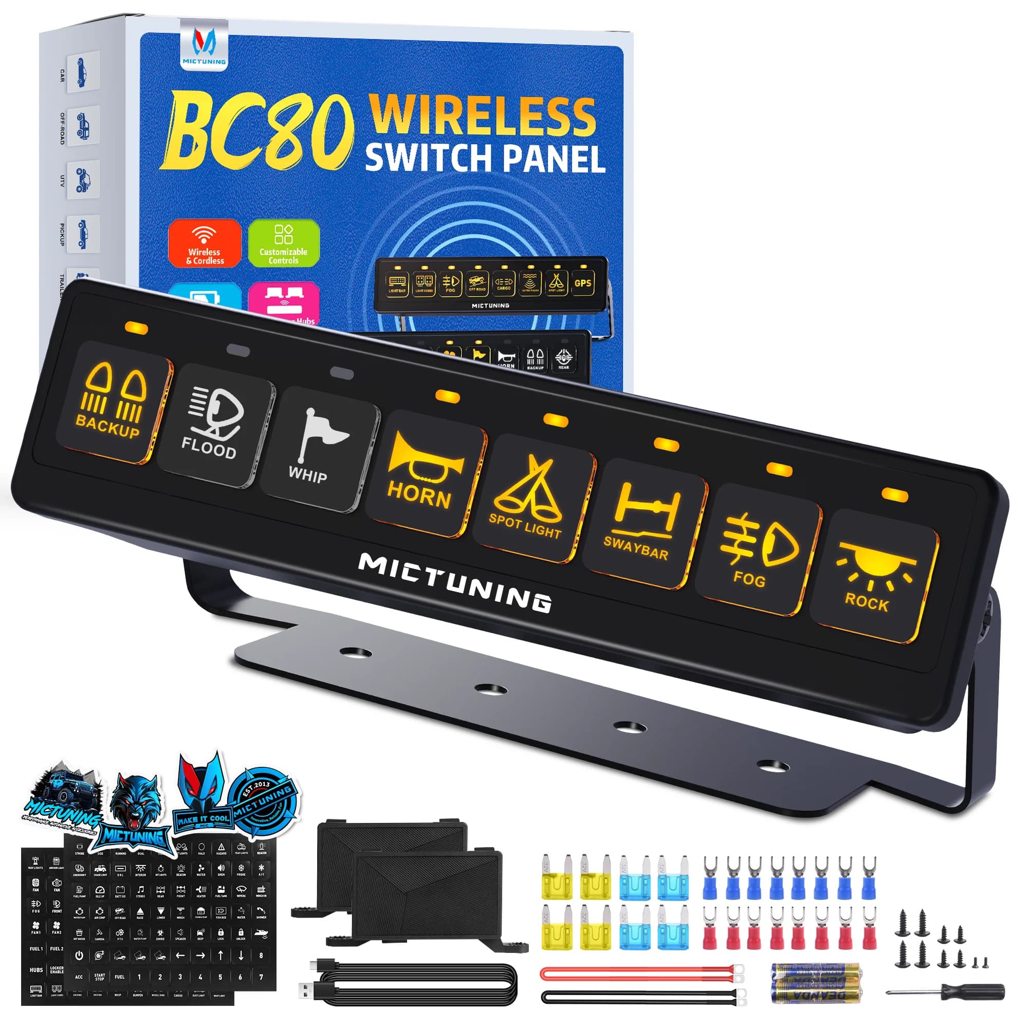Panneau de commande sans fil MICTUNING BC80 à 8 voies, double concentrateur d'alimentation, boîtier 