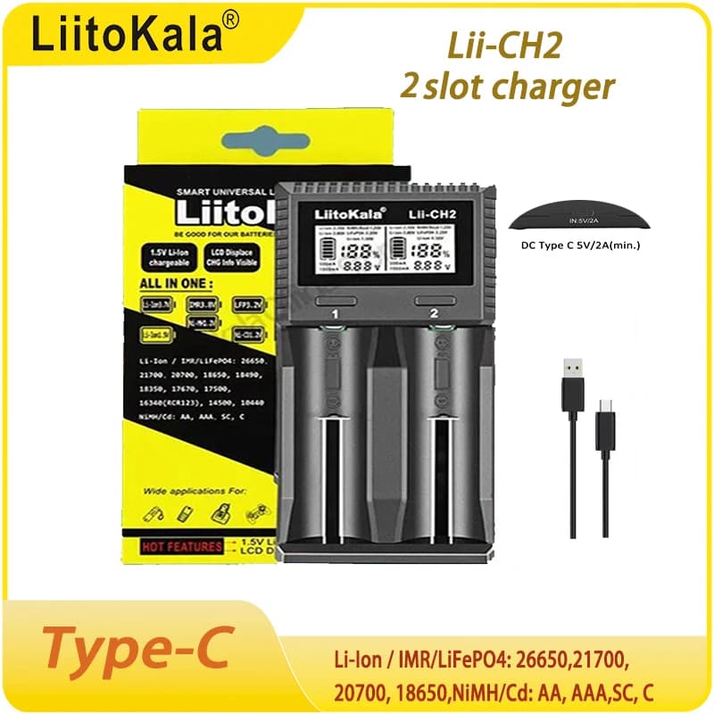 Chargeur intelligent LiItoKala Lii-CH2 pour batteries rechargeables au lithium-ion AA AAA 1,5 V