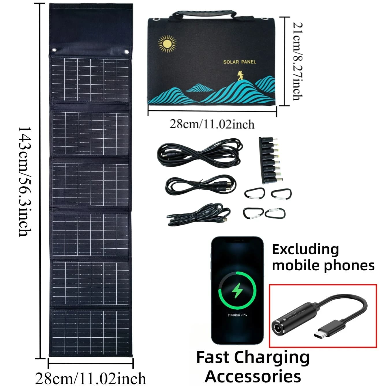 Panneau solaire ETFE pliable et portable, chargeur solaire 50W 90W, double sortie USB DC, conception
